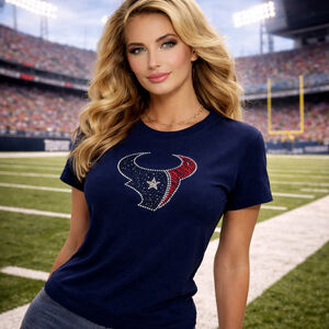 Houston Texans Women’s Rhinestone Logo T-Shirt NFL Team Apparel Navy Size L